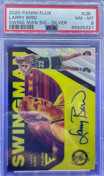 2020-21 Panini Flux Swingman Silver Larry Bird Celtics Prizm AUTO PSA 8 NM-MT SP