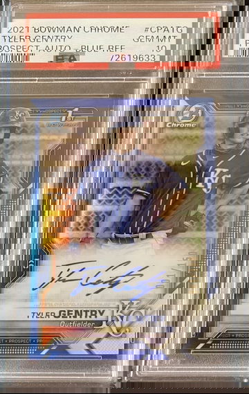 2021 Bowman Chrome Tyler Gentry Blue Refractor /150 Auto 1st Bowman PSA 10 Rays