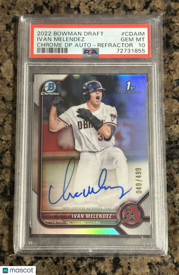 2022 Bowman Draft Ivan Melendez Chrome Auto Refractor 1st PSA 10 CDA-IM /499