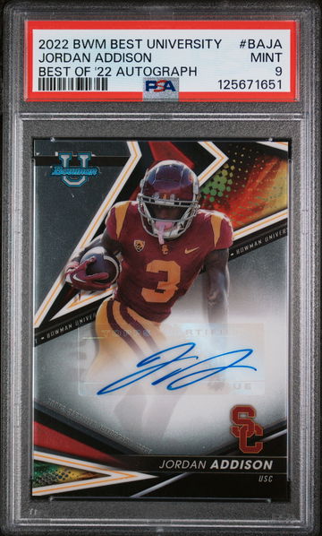 2022 Bowman's Best University Best of 2022 Autographs Jordan Addison #BAJA PSA 9