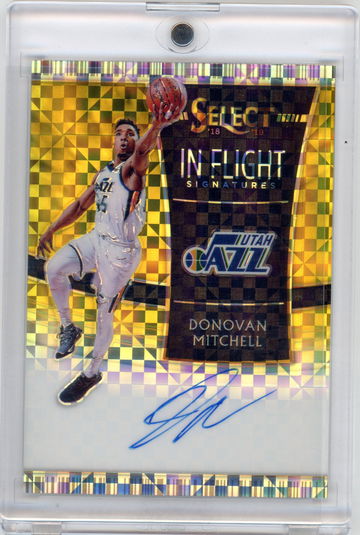 2018-19 Panini Select Donovan Mitchell In Flight Signatures Gold Prizm Auto #'d 09/10 Utah Jazz Cleveland Cavaliers