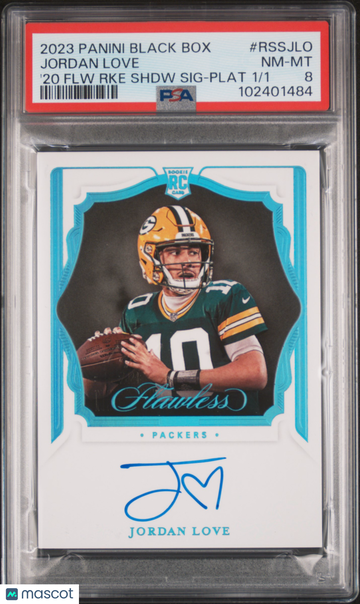 2023 Panini Black Box Jordan Love #RSSJLO '20 FLW RKE Shdw SIG Plat /1 PSA 8