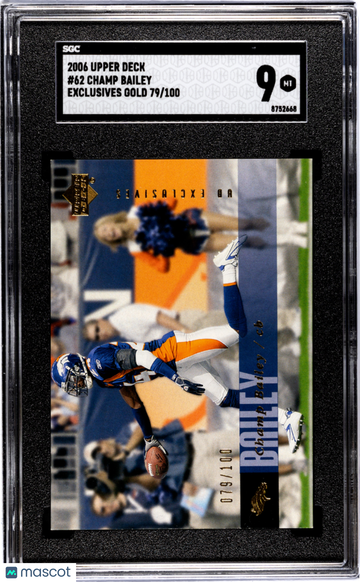 2006 Upper Deck Champ Bailey #62 Exclusives Gold SGC 9