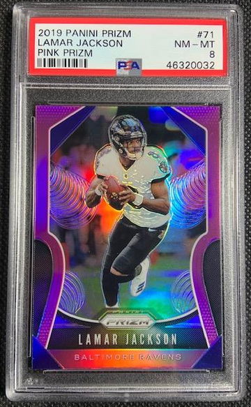 2019 Panini Prizm Lamar Jackson Pink Prizm Refractor SP Ravens #71 PSA 8 