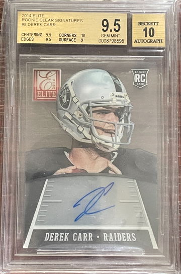 2014 Elite Derek Carr Rookie Clear Sig Auto RC BGS 9.5/10