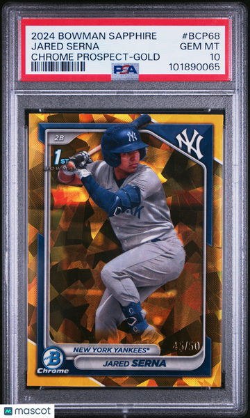 2024 Bowman Sapphire Edition Chrome Prospects Jared Serna #BCP68 Gold /50 PSA 10