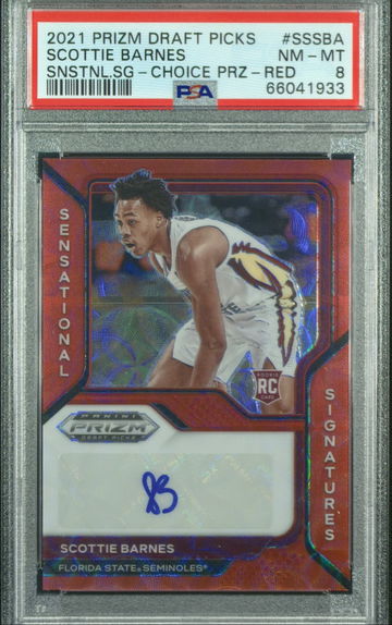 2021 Panini Prizm Draft Picks Choice Scottie Barnes Sensational Signatures Red Auto /88 PSA 8 NM-MT