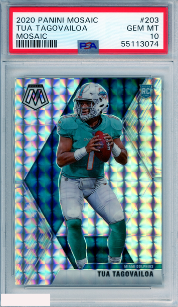 2020 PANINI MOSAIC TUA TAGOVAILOA #203 MOSAIC ROOKIE DOLPHINS RC PSA 10 GEM MT