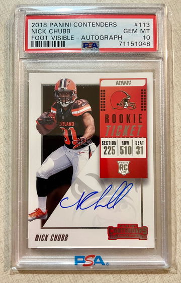 2018 Contenders Football NICK CHUBB Rookie Ticket RPS Auto SP Variation GEM MT PSA 10 POP 14! 