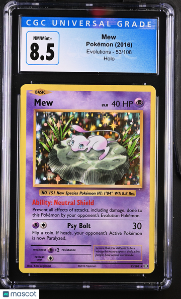 2016 Pokémon Evolutions Mew Holo CGC 8.5 #53/108