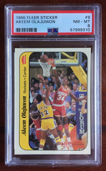 1986 Fleer Akeem Olajuwon Sticker #9 HOF RC PSA-8 NM-MT