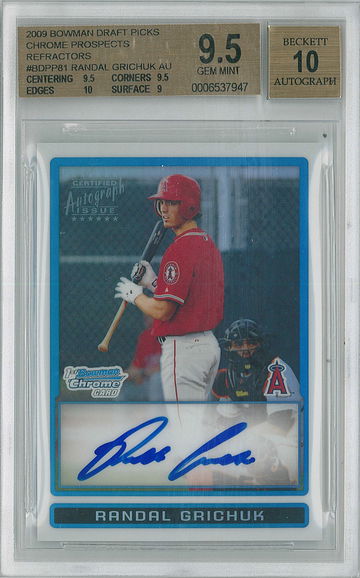 2009 Bowman Draft Randal Grichuk Refractor #BDPP81 BGS 9.5 Auto 10 /500 Rockies