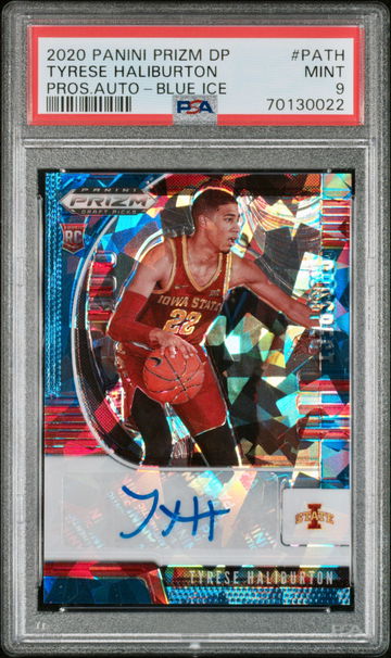 2020 Panini Prizm Draft Tyrese Haliburton Blue Ice Auto /75 PSA 9 Mint Iowa St