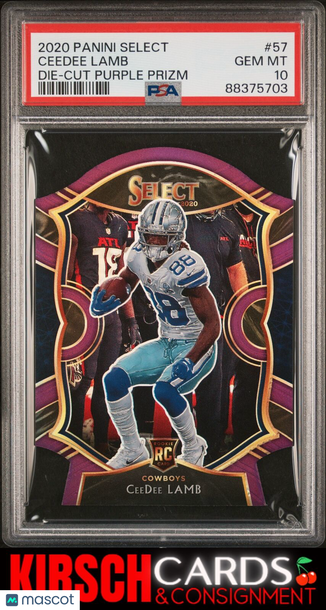 Ceedee Lamb 2020 Panini Select #57 Die-Cut Purple Prizm RC PSA 10