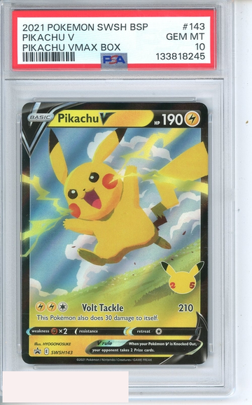 2021 POKEMON SWSH BLACK STAR PROMO PIKACHU V #143 VMAX BOX PSA 10