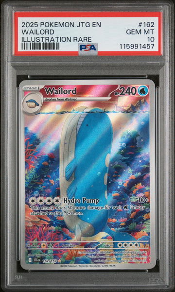 2025 Pokemon JTG EN Illustration Rare Wailord #162 Secret Rare PSA 10