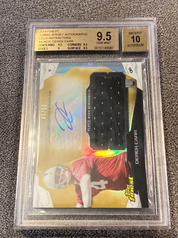 2014 Finest Derek Carr Rookie Gold Refractor Jersey Auto #40/50 BGS 9.5/10