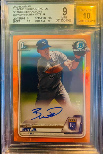 BOBBY WITT JR 2020 BOWMAN CHROME ORANGE AUTO SSP /25 BGS 9 MINT (RESUB POTENTIAL)