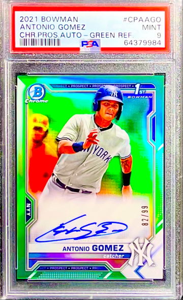 2021 BOWMAN ANTONIO GOMEZ 1ST CHROME GREEN REFRACTOR AUTO 82/99 PSA 9 MINT POP 2
