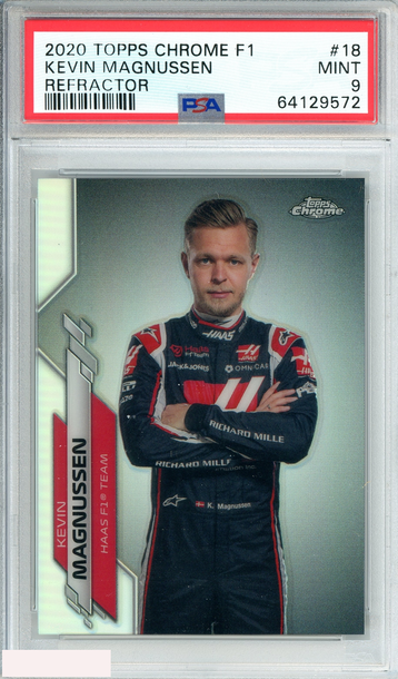 2020 TOPPS CHROME F1 KEVIN MAGNUSSEN #18 REFRACTOR HAAS F1 TEAM PSA 9 MINT