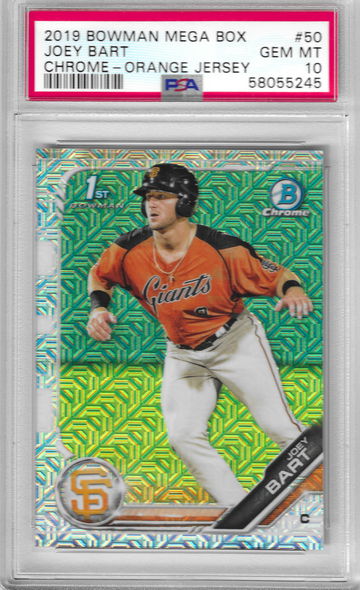 2019 Bowman Mega Box Joey Bart Chrome - Orange Jersey Refractor PSA 10