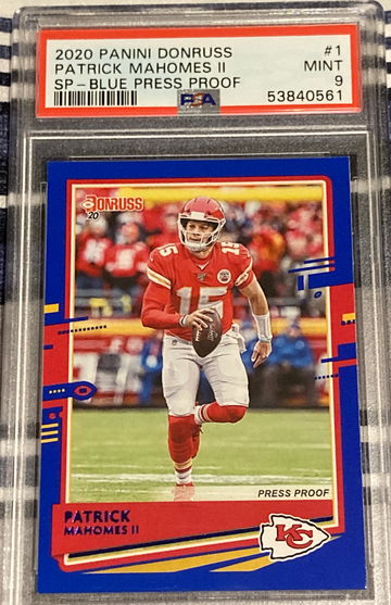 2020 Donruss Patrick Mahomes II SP Photo Variation-Blue Press Proof PSA 9