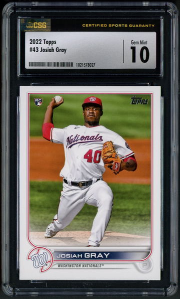 2022 Topps Series 1 Josiah Gray RC #43 CSG 10 Gem Mint - Washington Nationals