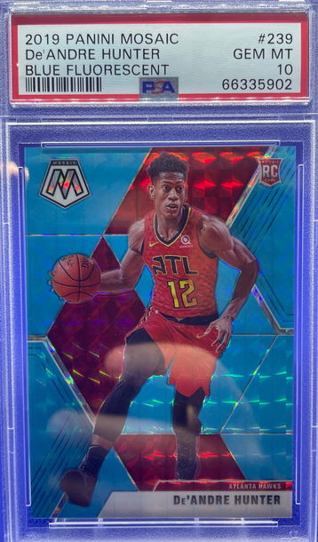 2019-20 Panini Mosaic Blue Fluorescent Prizm De'Andre Hunter RC 9/15 PSA 10 Gem Mint
