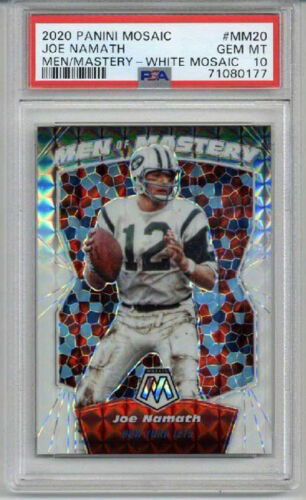 2020 PANINI MOSAIC MEN OF MASTERY WHITE #155 JOE NAMATH LE 08/25 PSA 10