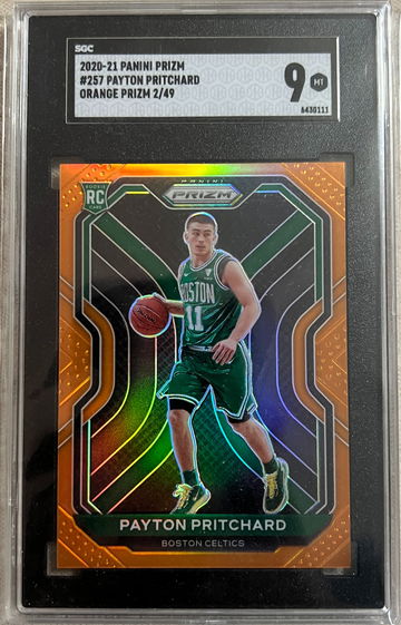 2020-21 PAYTON PRITCHARD PANINI PRIZM #257 ORANGE PARALLEL /49 SGC 9