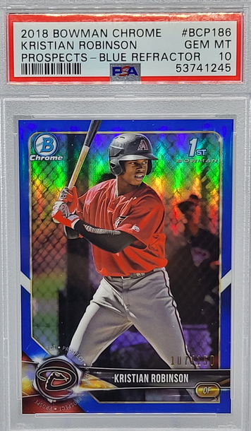2018 Bowman Chrome Prospects #BCP 186 Kristian Robinson Blue Refractor Gem Mint 10