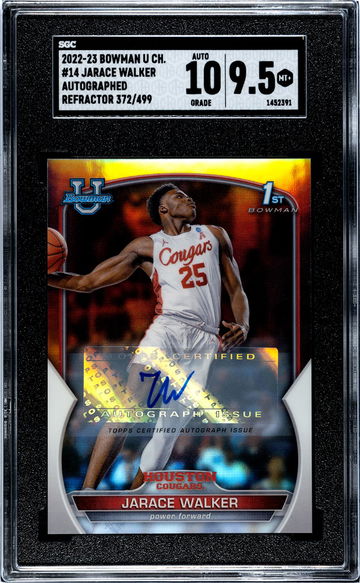 2022 Bowman U Refractor Jarace Walker #14 Auto /499 SGC 9.5 Auto 10