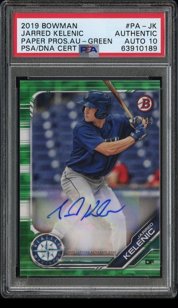 💎2019 Bowman Baseball JARRED KELENIC Paper Prospect Auto 🟩 /99 PSA/DNA 10 🏆 POP 1