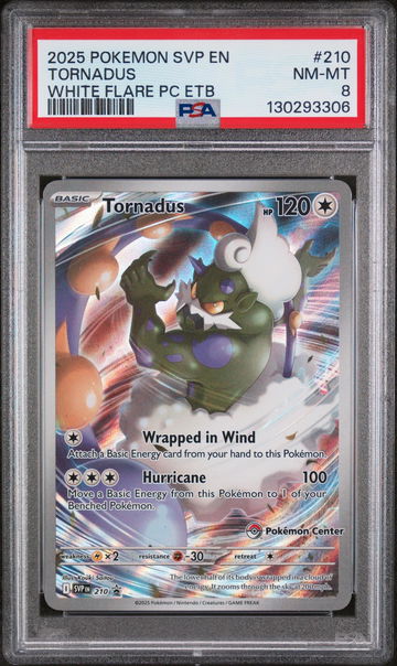 2025 Pokemon Scarlet and Violet Black Star Promos White Flare Elite Trainer Box Tornadus #210 PSA 8