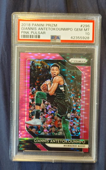 2018-19 Prizm Giannis Antetokounmpo Pink Pulsar #'d 42/42 PSA 10