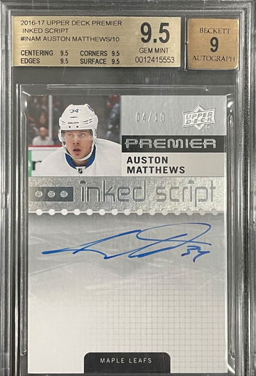 Auston Matthews 2016-17 UD Premier Inked Script Rookie 04/10 BGS 9.5