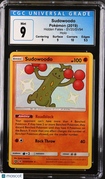 2019 Pokémon Hidden Fates Sudowoodo Shiny Vault CGC 9 #SV20/SV94