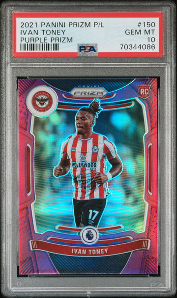2021 Panini Prizm English Premier League Prizms Purple Ivan Toney #150 /99 PSA 10