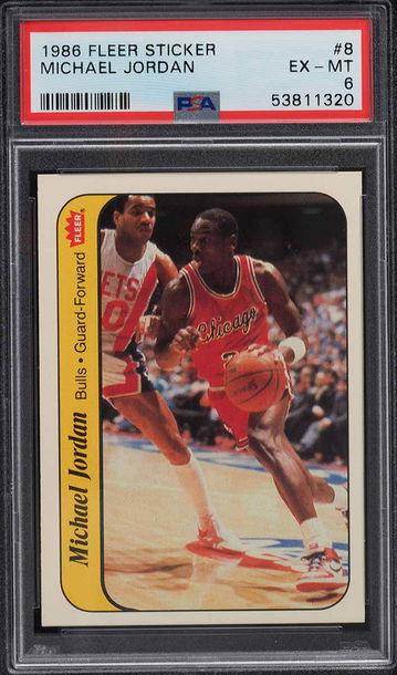 1986 FLEER STICKER MICHAEL JORDAN ROOKIE RC #8 PSA 6 EXMT