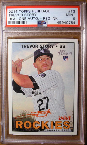 Trevor Story 2016 Topps Heritage Red Ink Auto /67 PSA 9