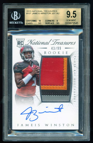 2015 National Treasures JAMEIS WINSTON #107 4-color Patch Auto RC #/99 - BGS 9.5