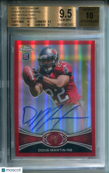 2012 Topps Chrome Rookie Autographs Red Refractors Doug Martin #147 BGS 9.5 Auto 10
