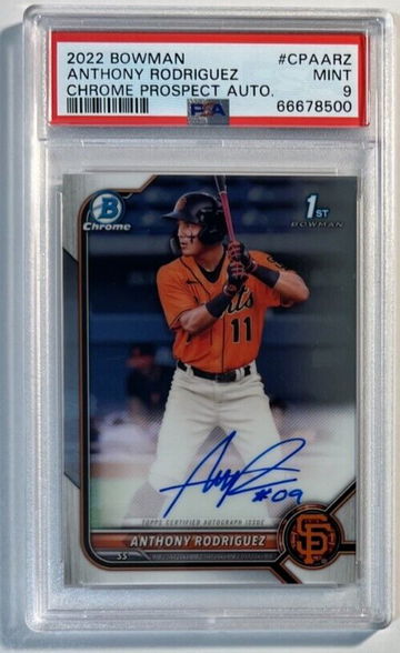 2022 Bowman Baseball #CPA-ARZ Anthony Rodriguez Chrome Prospect Auto PSA 9 Mint