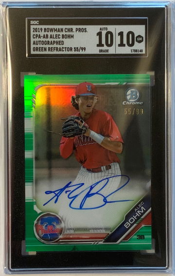 2019 Bowman Chrome Alec Bohm Green Refractor Rookie Auto /99 SGC 10/10