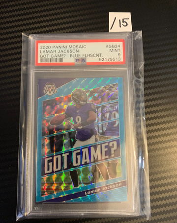 2020 Mosaic Lamar Jackson Got Game POP 1 PSA 9