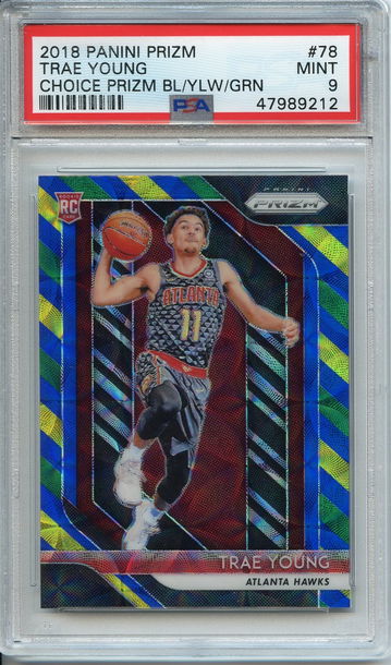 Trae Young Prizm Choice Rookie Blue/Yellow/Green PSA 9 NEP