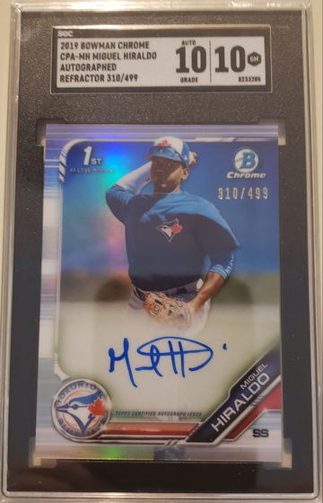 2019 Bowman Draft Miguel Hiraldo Refractor Auto SGC 10 & 10 RC  #310/499 #CPAMH Blue Jays Top SS Prospect Low Pop 1/1 !!