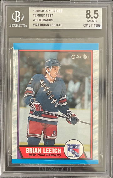 Brian Leetch 1989-90 O-Pee-Chee Tembec Test Set White Back Rookie Card RC #136 BGS 8.5 Extremely Rare Card