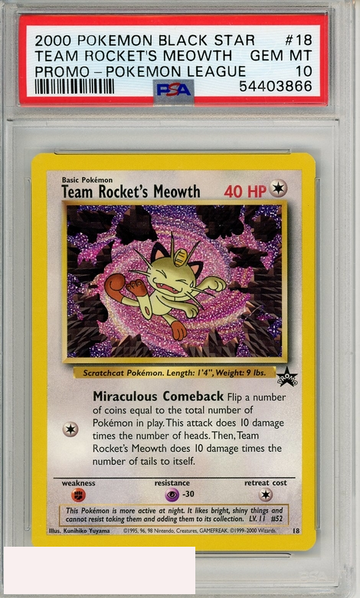 2000 POKEMON BSP TEAM ROCKET S MEOWTH #18 POKEMON LEAGUE PSA 10