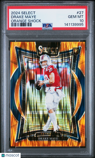 2024 Panini Select Drake Maye #27 Orange Shock /499 Rookie PSA 10
